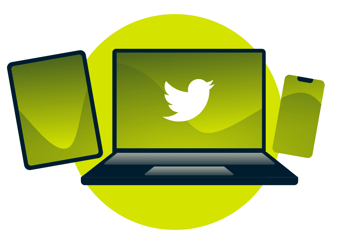 Ein Laptop, ein Tablet und ein Telefon mit dem Twitter-Logo.